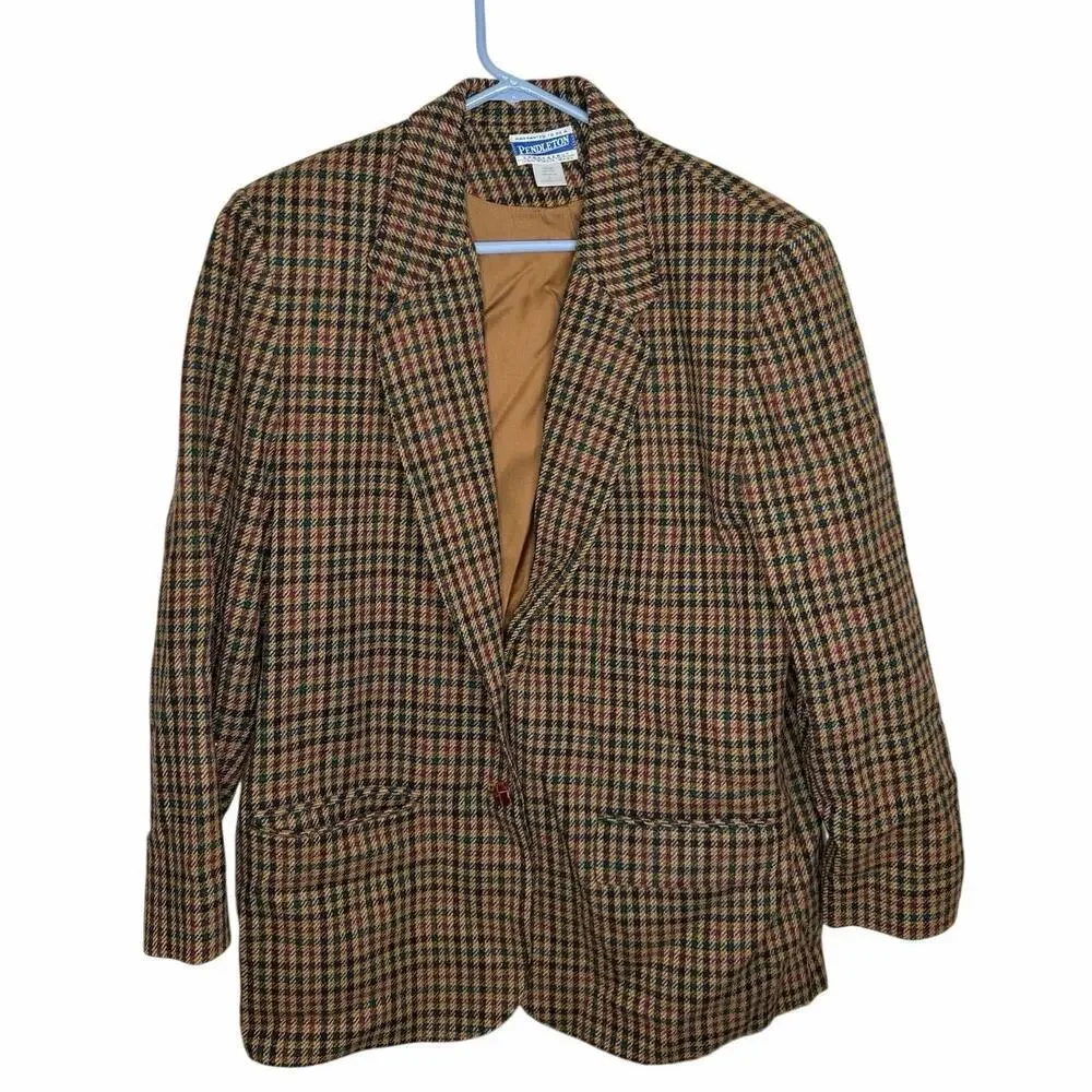 Women’s Pendleton Knockabouts Large Houndstooth 100% Virgin Wool Blazer Jacket - Picture 1 of 6
